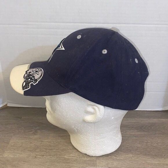 Vintage Dallas Cowboys Hat Cap Strap Blue Spell Out Embroidered Stars NFL Helmet - Picture 3 of 7